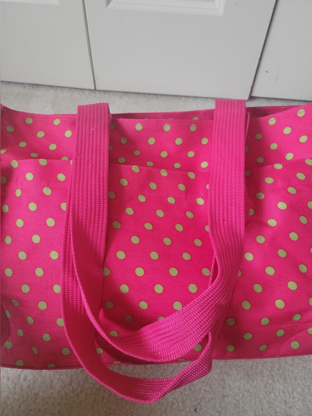Pink Polka Dot Tote Bag with Lime Bow - Picture 3 of 16